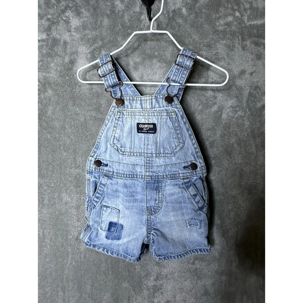 Oshkosh B'Gosh Overalls Boys‎ 9M Blue Denim Patch Vestbak Shirtalls